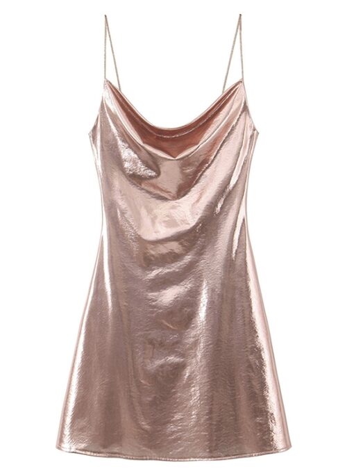 Metallic Pink Cowl-Neck Mini Dress | Lisa – BlackPink