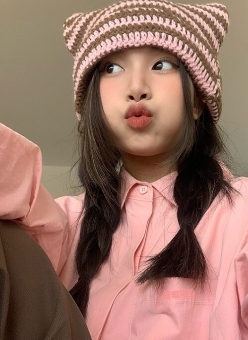 Pink And Brown Stripes Crochet Cat Ears Hat | Taehyung – BTS