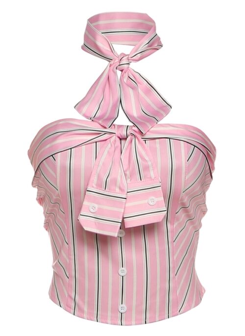 Pink Stripes Button Up Tube And Neck Scarf Set | Joy – Red Velvet