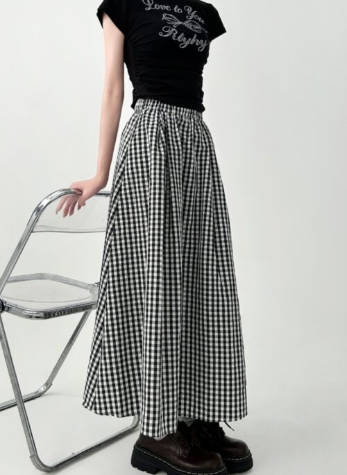 Plaid High Waist A Line Midi Skirt