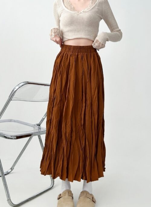 Pleated High Waist Midi Skirt With Slimming Effect
