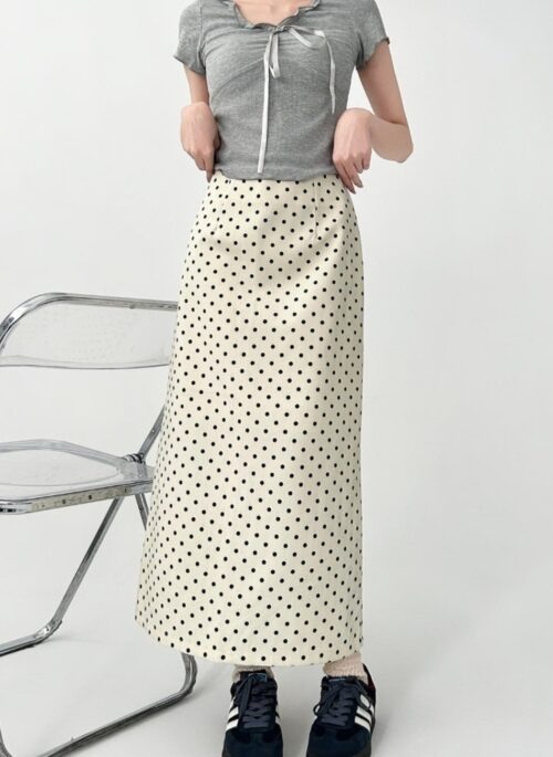 Polka Dot High Waist Midi A Line Skirt