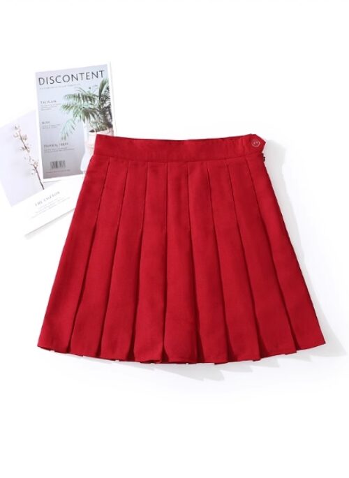 Red Pleated Tennis Side Button Skirt | Joy – Red Velvet