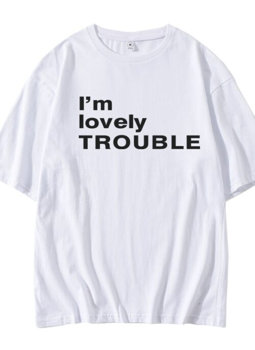 White “I’m Lovely Trouble” Graphic Print T-Shirt | Rei – IVE