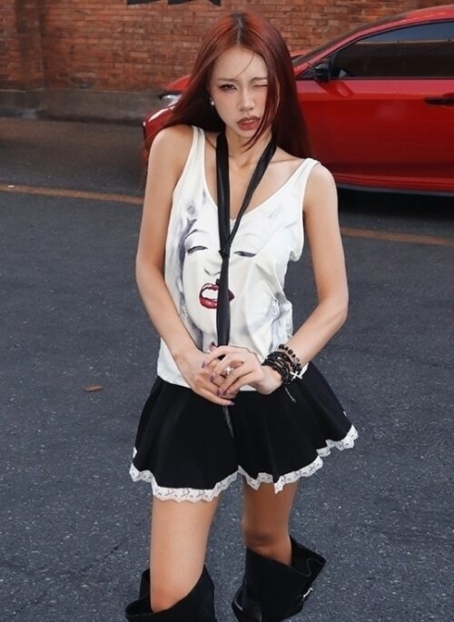 White Tie Accent Printed Tank Top | Rose – BlackPink
